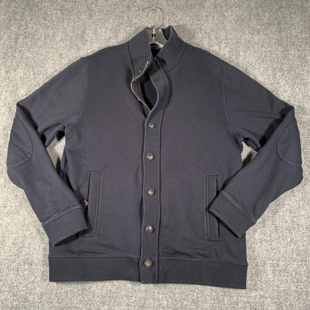 Ted Baker Jacket Mens 6 2XL Blue Nordman Fleece Button Front Bomber Cotton Blend